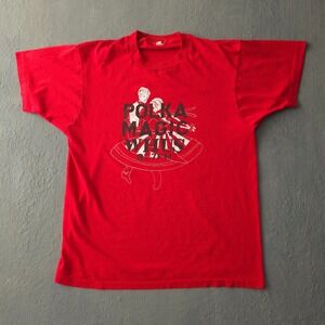 Vintage 80s Screen Stars Red Polka Magic WHUS 91.7 FM T-shirt Large Radio Promo